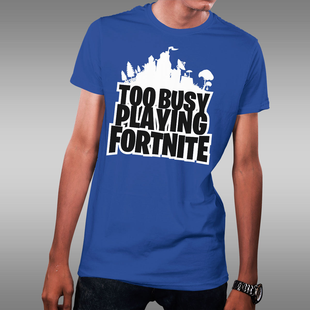 Тениска too busy playing games игри синя liratech.bg