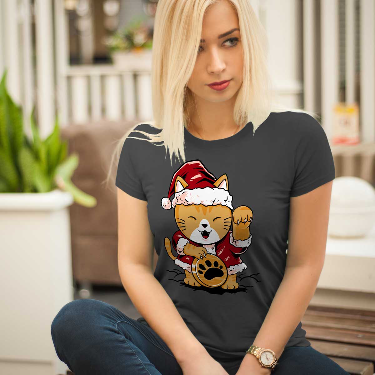 LUCKY MEOW- за Коледа или въпреки празниците - блуза или тениска-liratech.bg