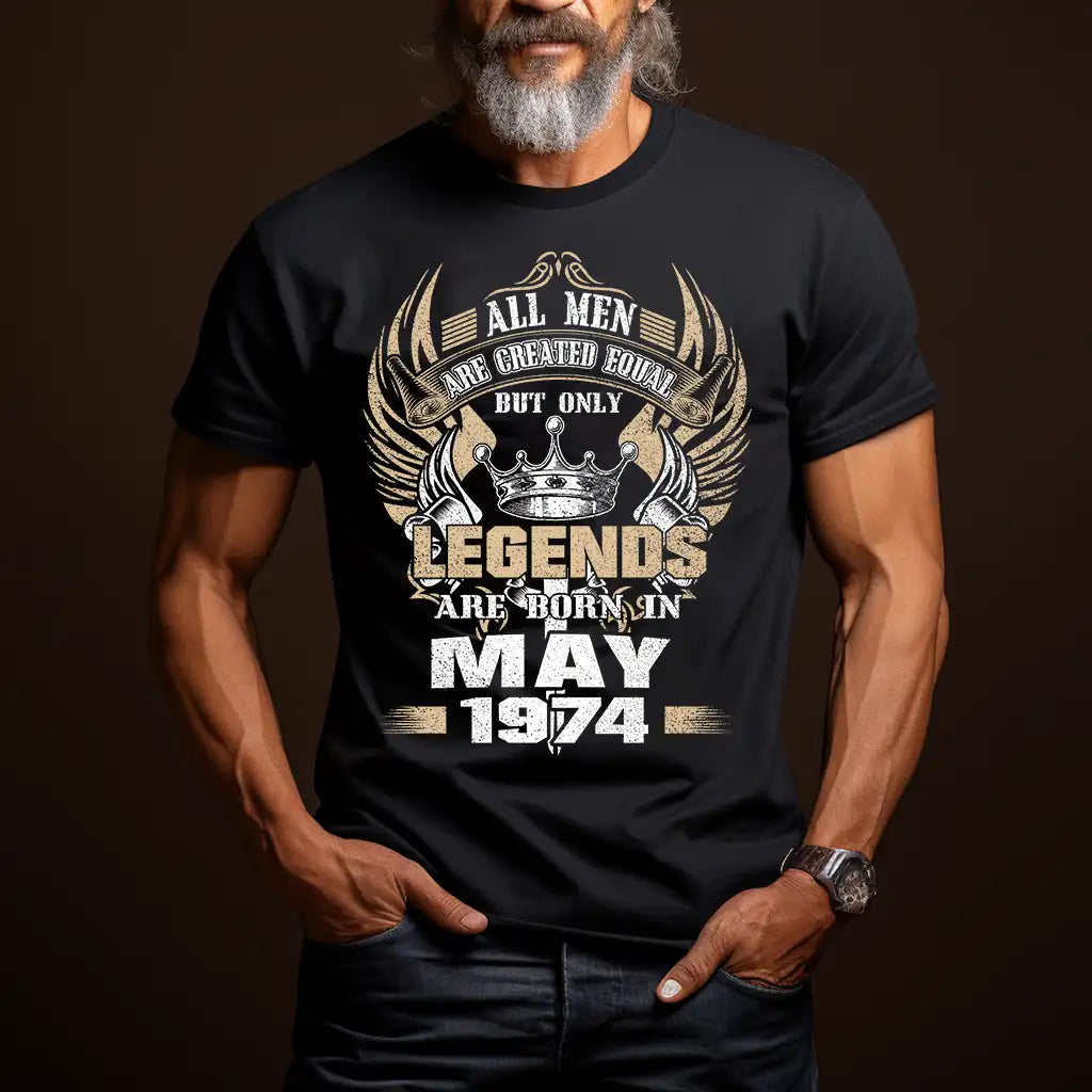 Тениска за рожден ден с надпис All man equal, but Legend... - с месец и година