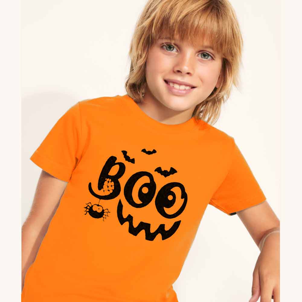 Детска оранжева тениска с изображение Boo за Hallowwen