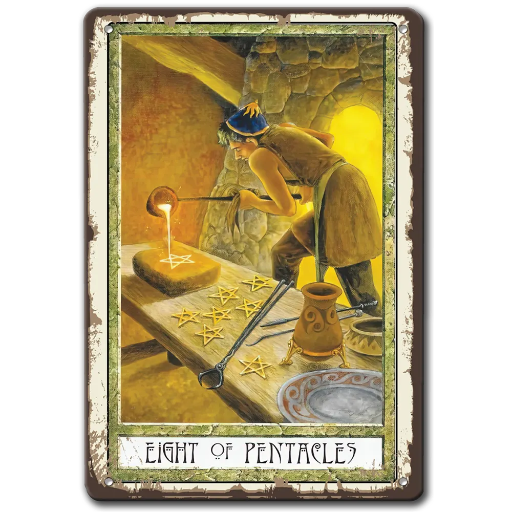 Eight of pentacle tarot метална табела