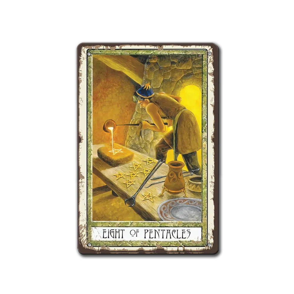 Eight of pentacle tarot метална табела