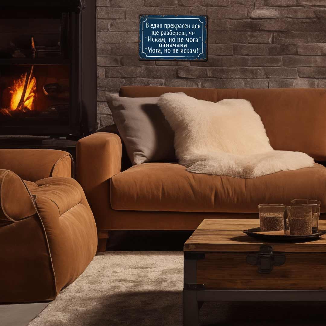 Табелка - Искам но не мога, означава "мога, но не искам" - ретро метална