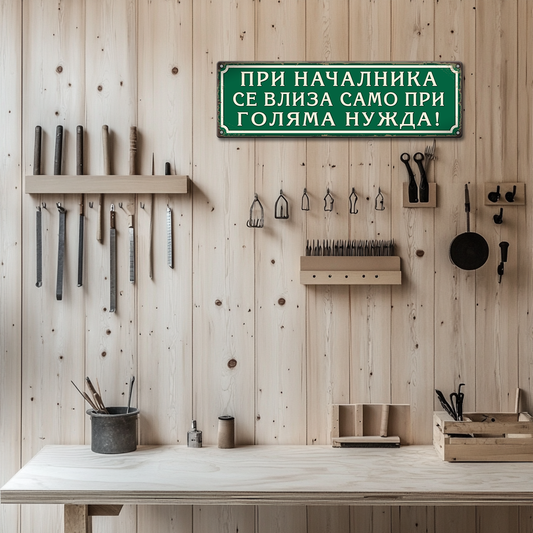 При началника се влиза само по голяма нужда ! - винтидж метална декоративна табелка metal sign