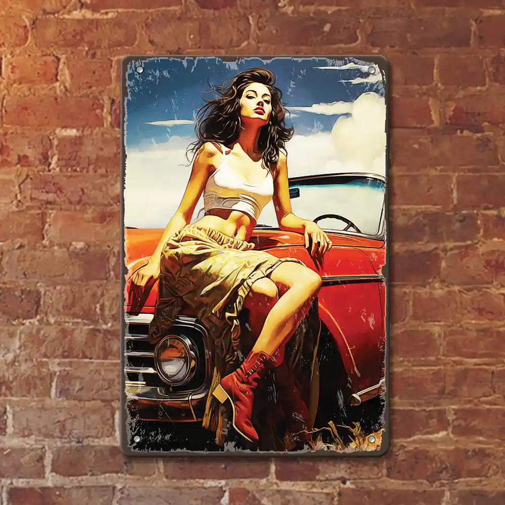 Avto retro - Pin-Up metalna tabelka