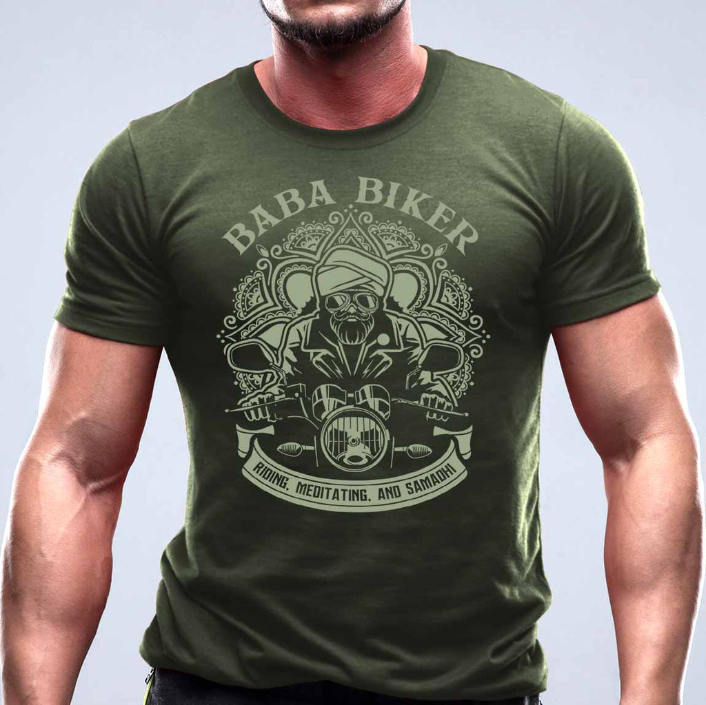 baba biker meditation shirt teniska bacimba мото чfпър тениска зелена