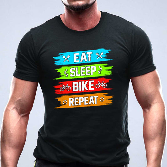 Eat sleep bike repeat тениска с уникален дизайн тъмно синя 