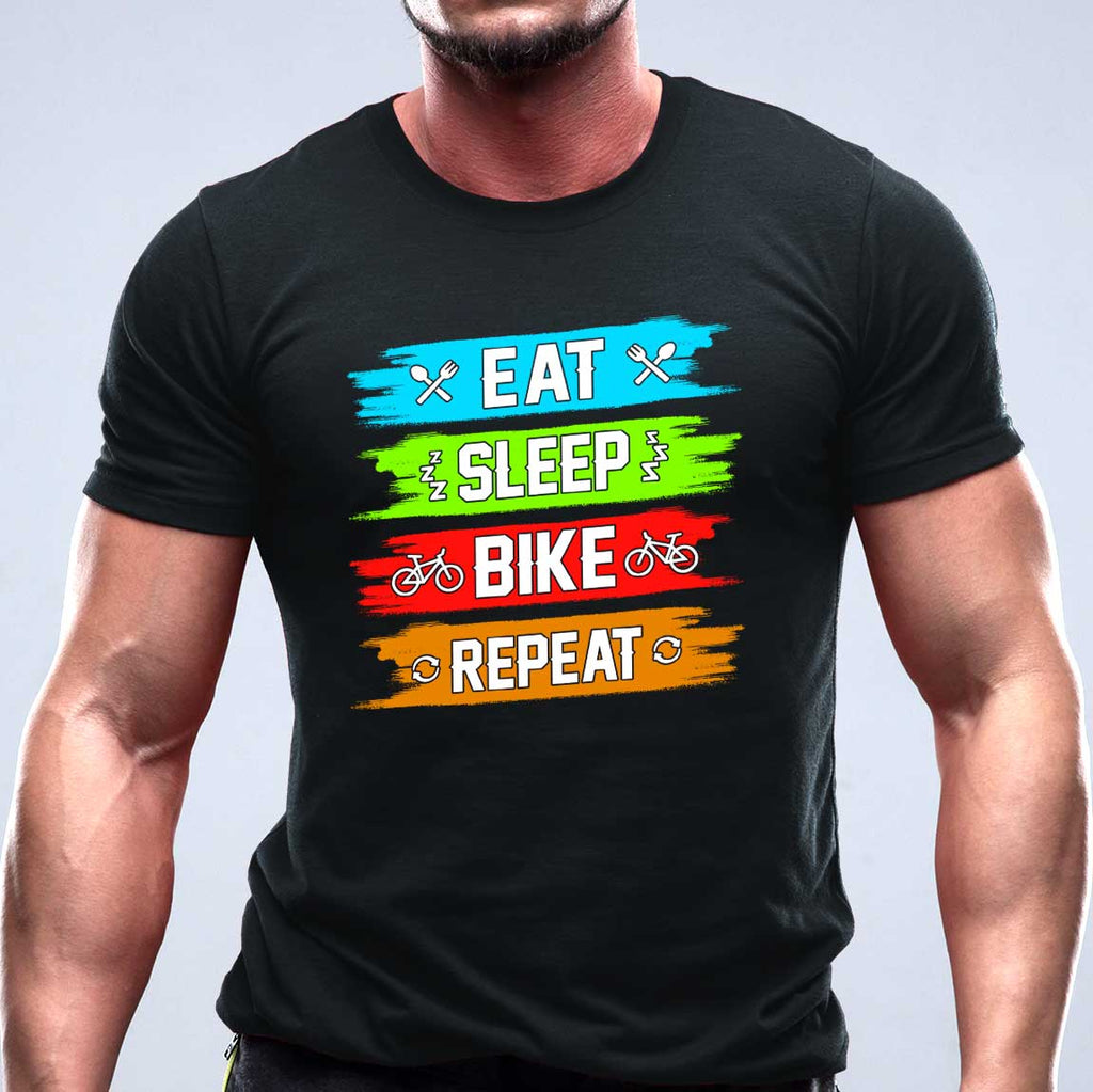 Eat sleep bike repeat тениска с уникален дизайн черна  MTB Downhill