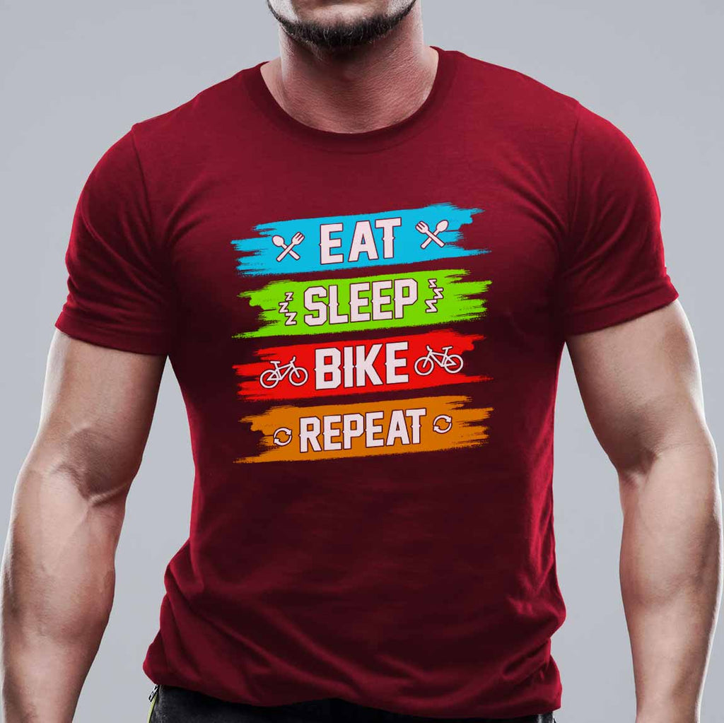 Eat sleep bike repeat тениска с уникален дизайн бордо