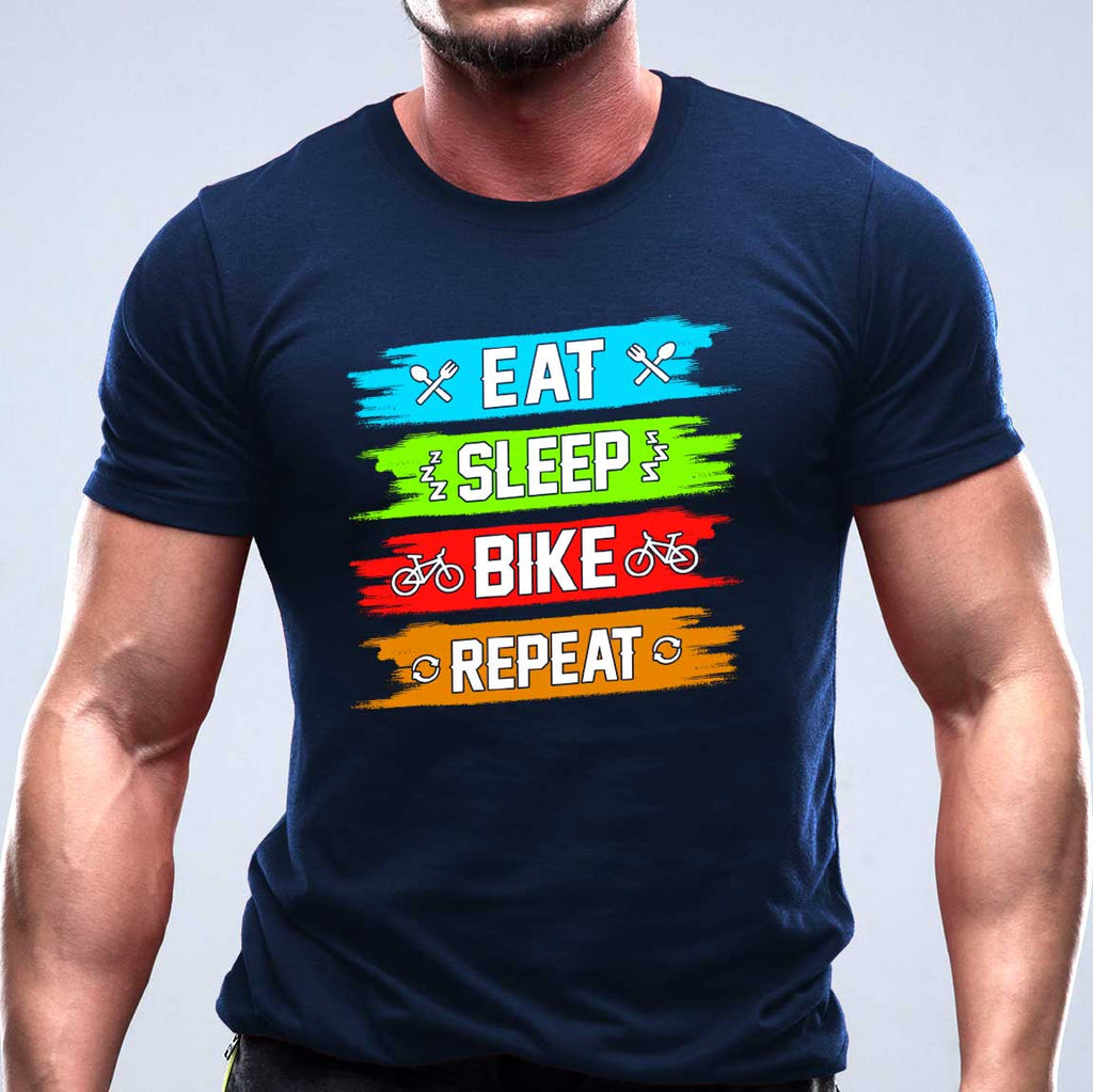 Eat sleep bike repeat тениска с уникален дизайн тъмно синя 
