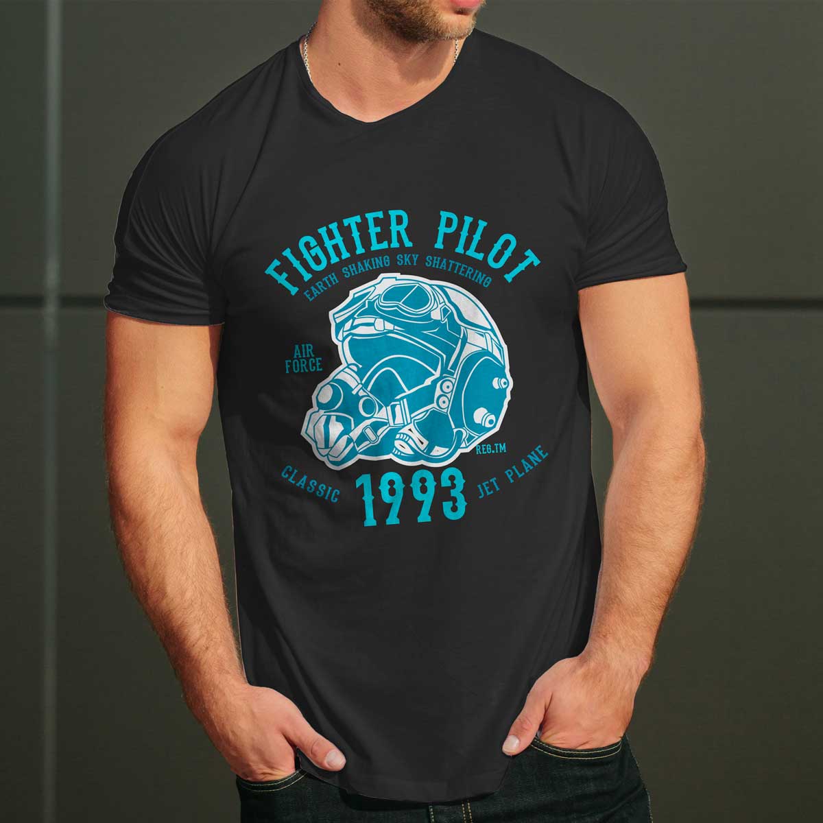 тениска fighter pilot перфектно качество фланелка къс ръкав черна liratech.bg