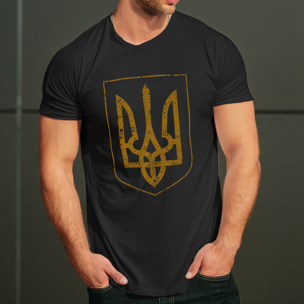 Украински тризъбец тениска с уникален дизайн черна тениска със старо злато
