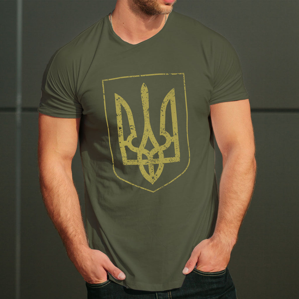Украински тризъбец тениска с уникален дизайн маслинено зелено