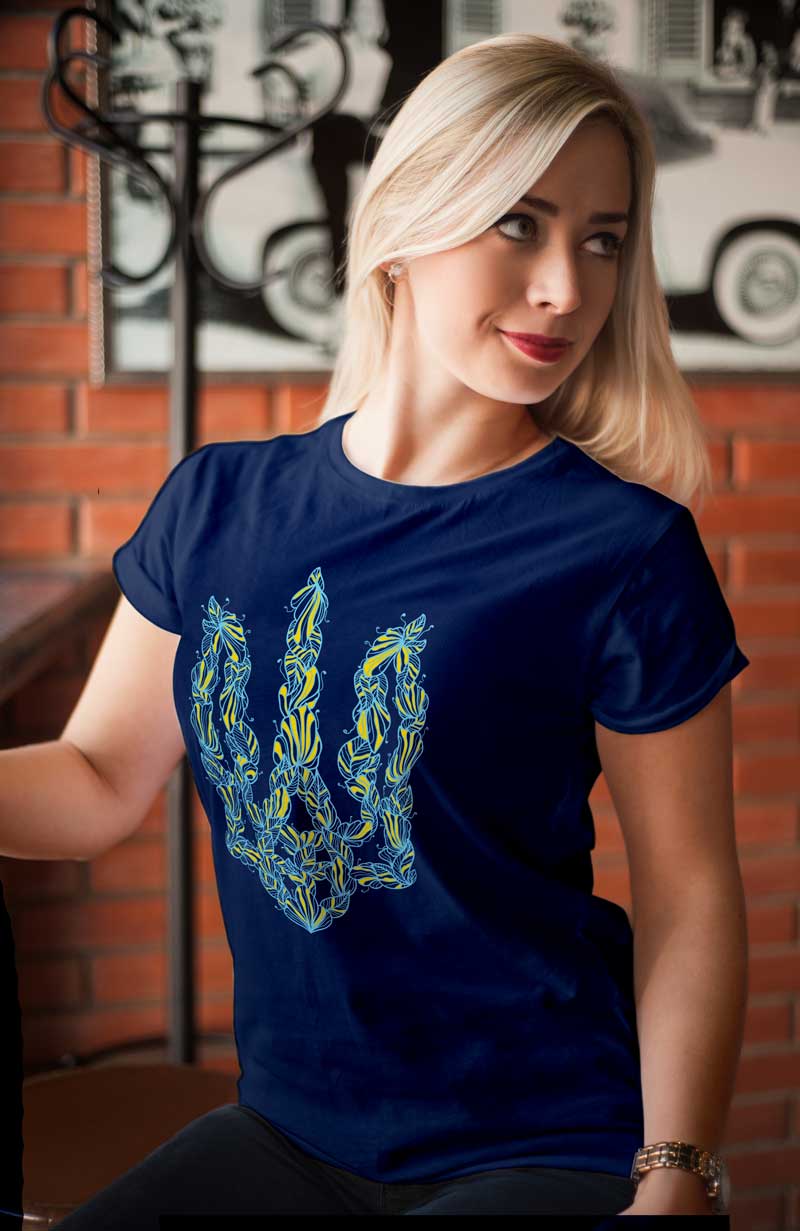 Украински мотиви тризъбец дамска памучна тениска Ukraine futbolka navy