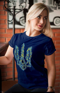 Украински мотиви тризъбец дамска памучна тениска Ukraine futbolka navy